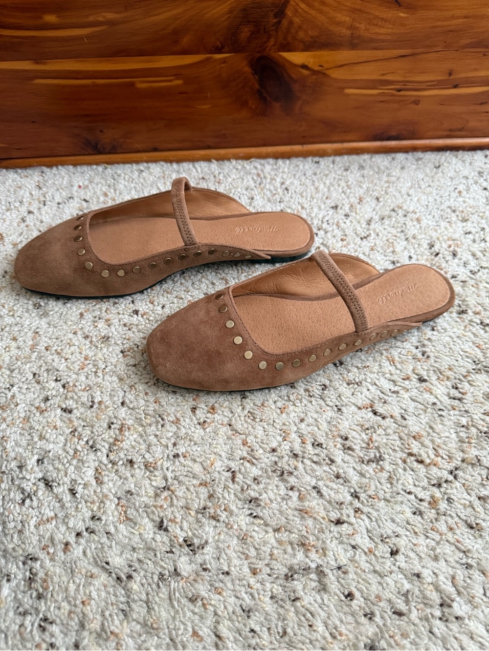 Madewell Tan Suede Slip-On Studded Mules